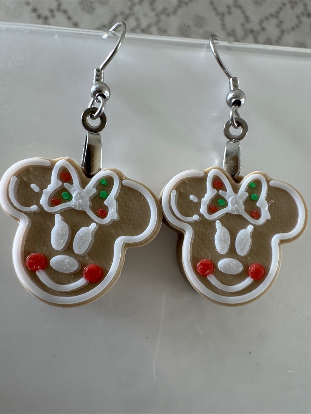 Disney Gingerbread Minnie Mouse Dangle Earrings 1.75” by .75” NWOT
